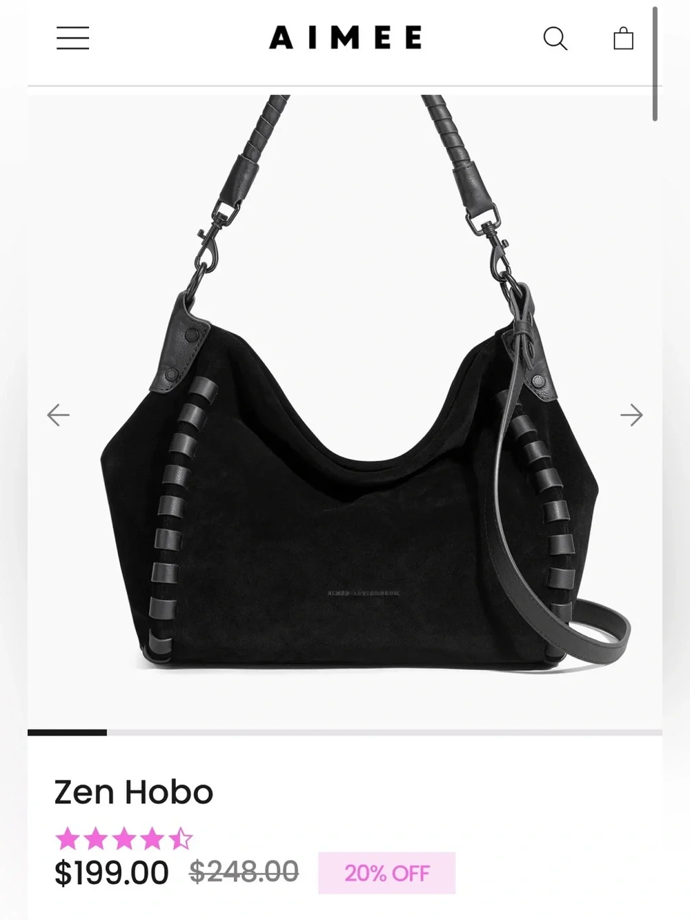Aimee Kestenberg Zen Hobo Black Suede & Leather Handbag